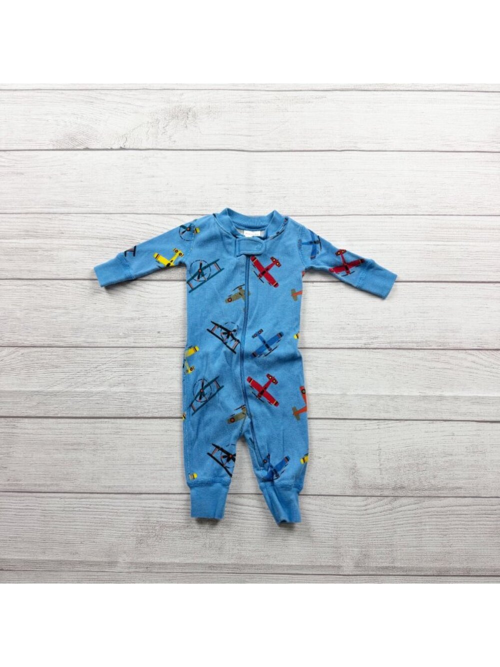 Hanna Andersson Organic Airplane Print Blue Sleeper Play Pajamas 0-3 Months